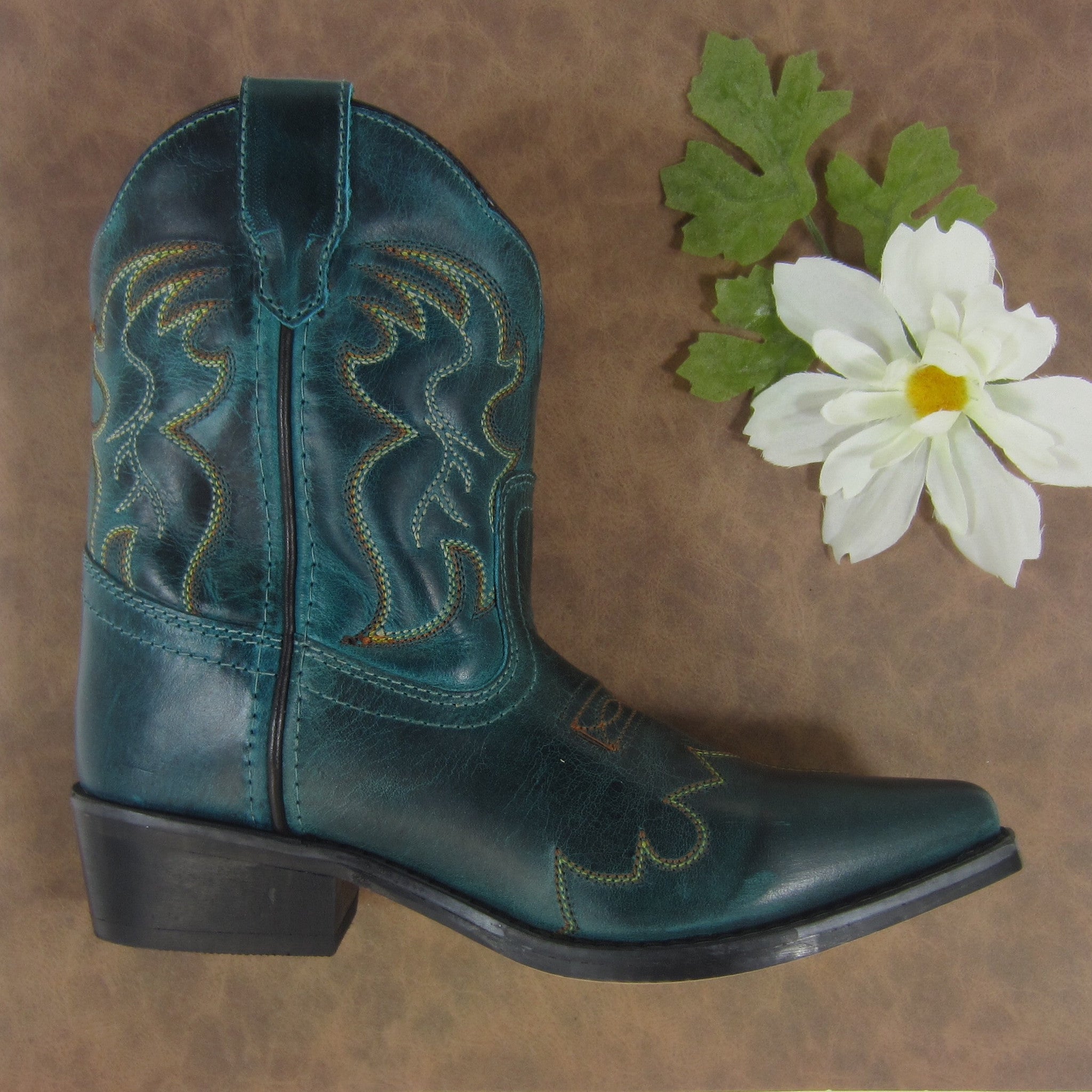 Girls Green Short Western Boots