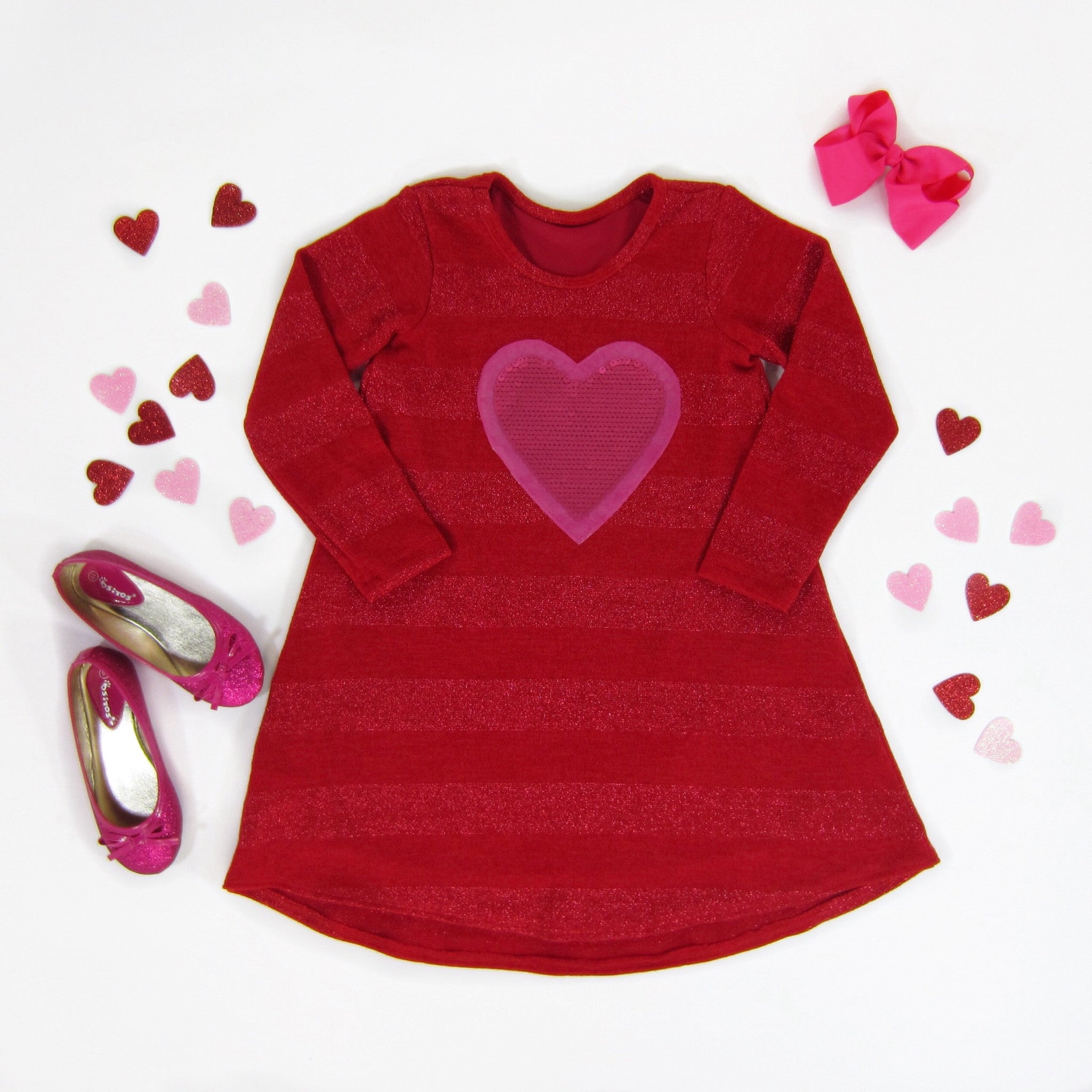 Girls Red Shimmer Heart Dress