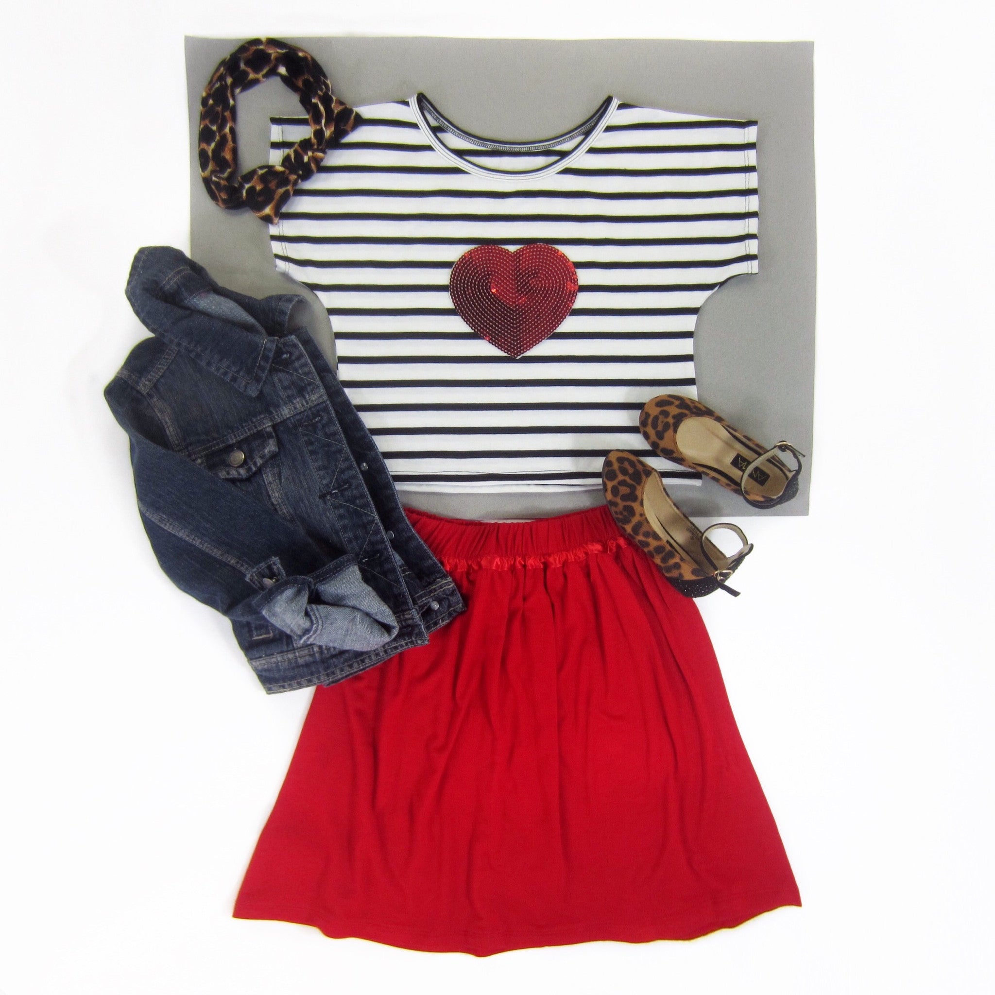 Girls Striped Short Sleeve Heart Top