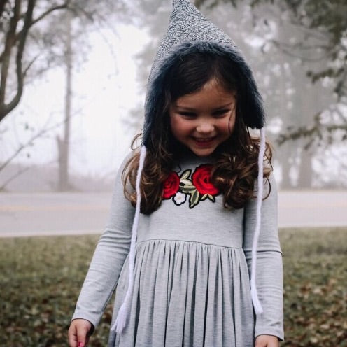 Girls Gray Maxi Dress with Embroidered Appliqu