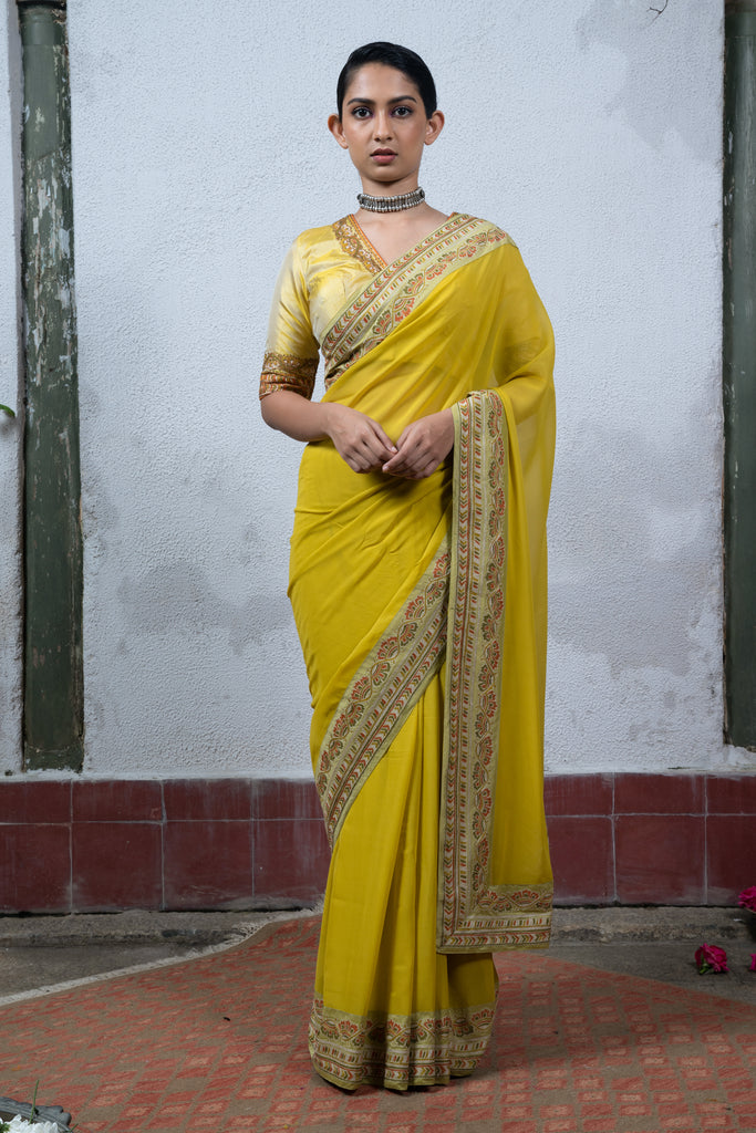 Yellow Plain Chiffon Saree – Leemboodi