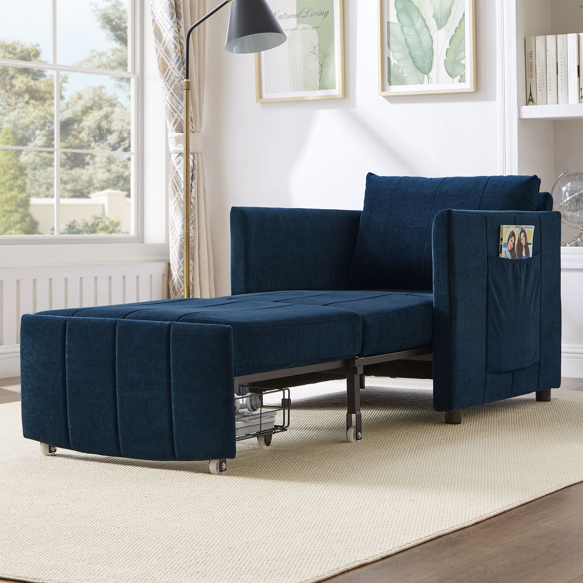 Convertible Sleeper Sofa with Upholstery, 5 - Position Backrest, Side Pockets and Storage