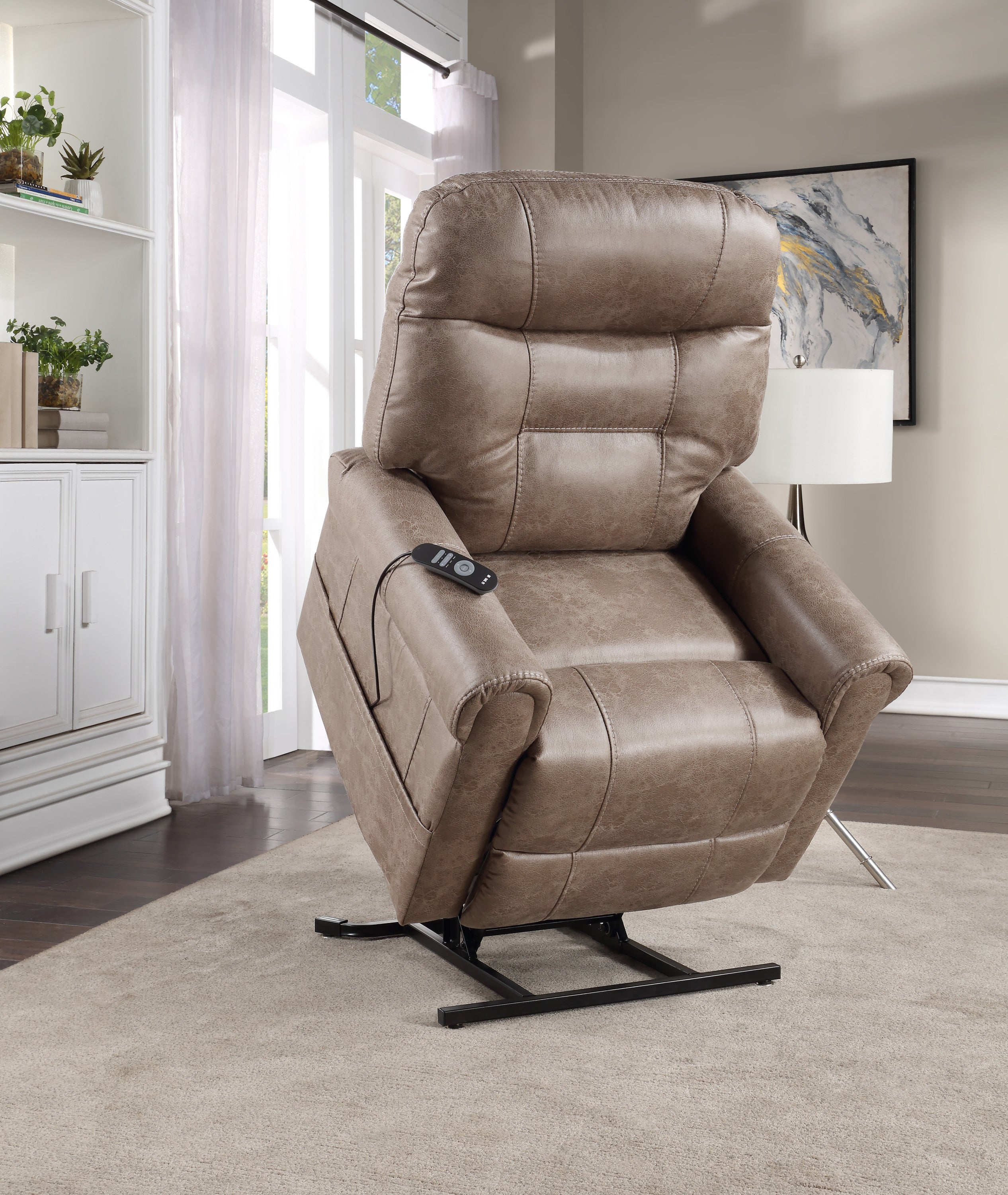 Steve Silver Classic Rolled Arm Power Lift - Chair Recliner with Heat, Adjustable Massage, Plush Seating and High - Grade Polyester Fabric