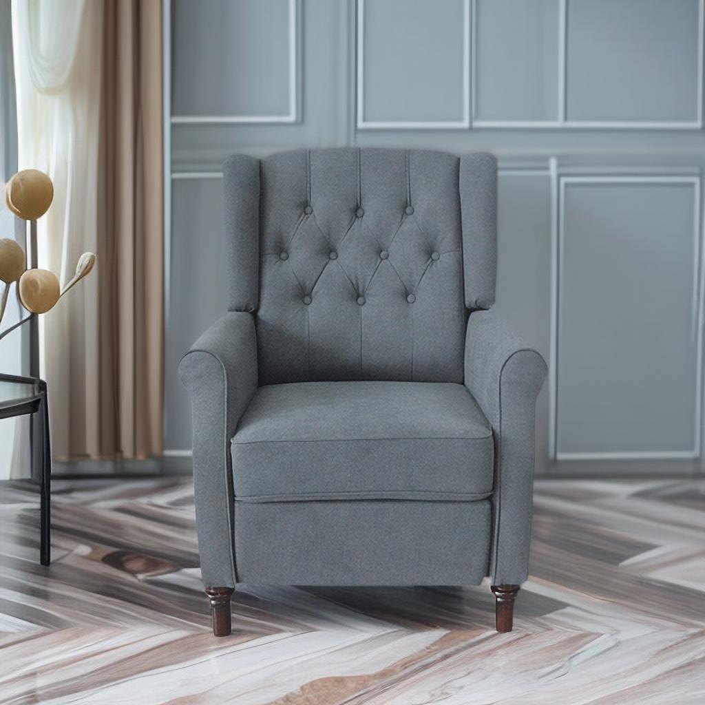 Classic Waterproof Fabric Living Room Sofa with New Design Pull Button and High Back - Cozy Manual Recliner for Home Theatre in Dark Gray