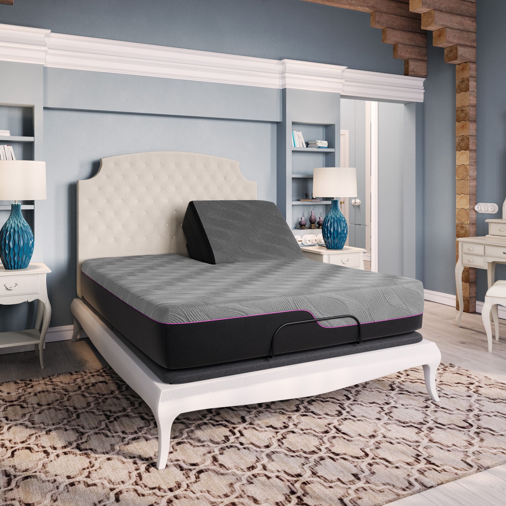 Renew 3-Layer Memory Foam Mattress with 11" Flex Head Adjustable Feature, Bundled with Bed Frame