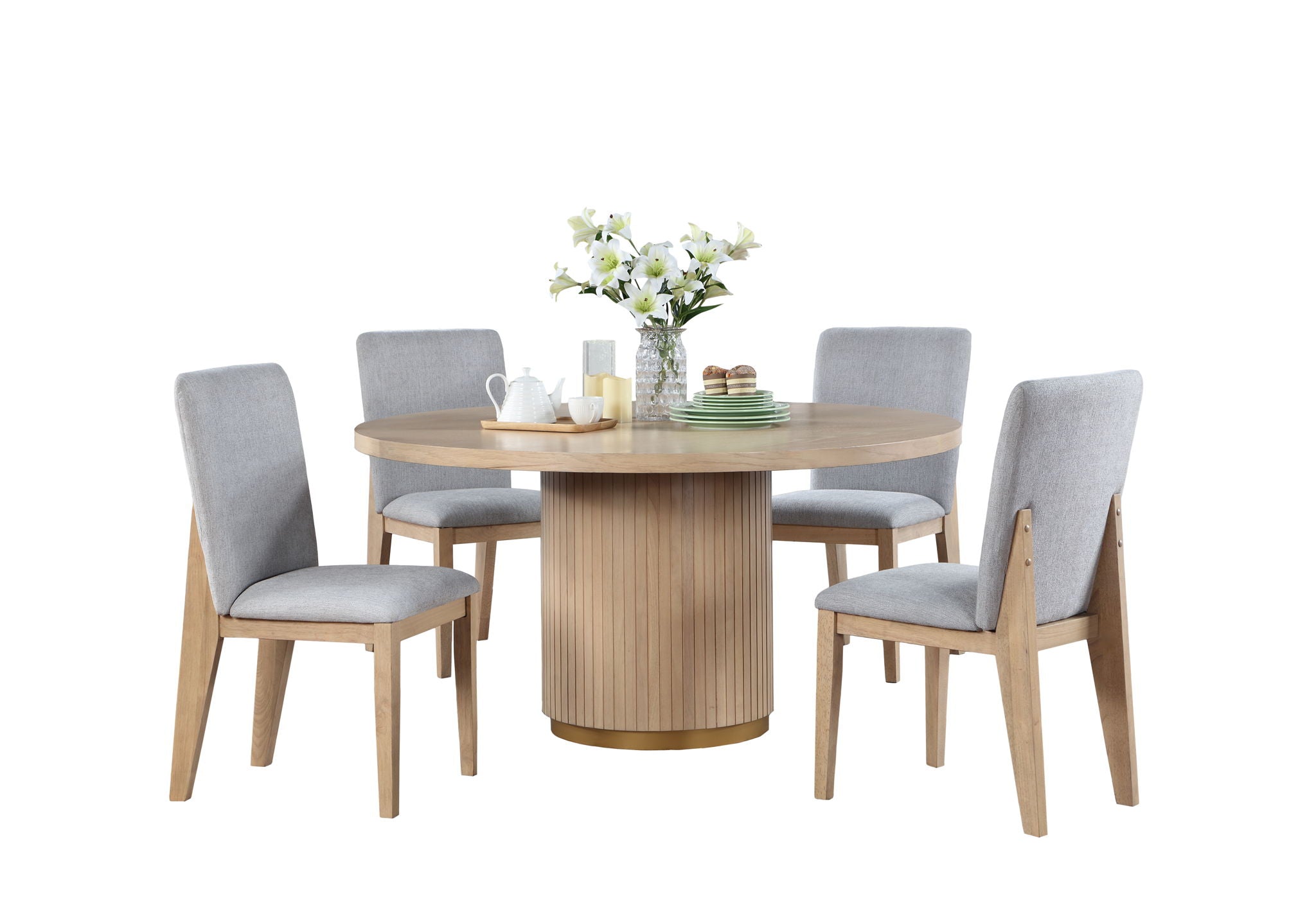 Oak 5 Piece Round Dining Table Set with Chairs - Caspian