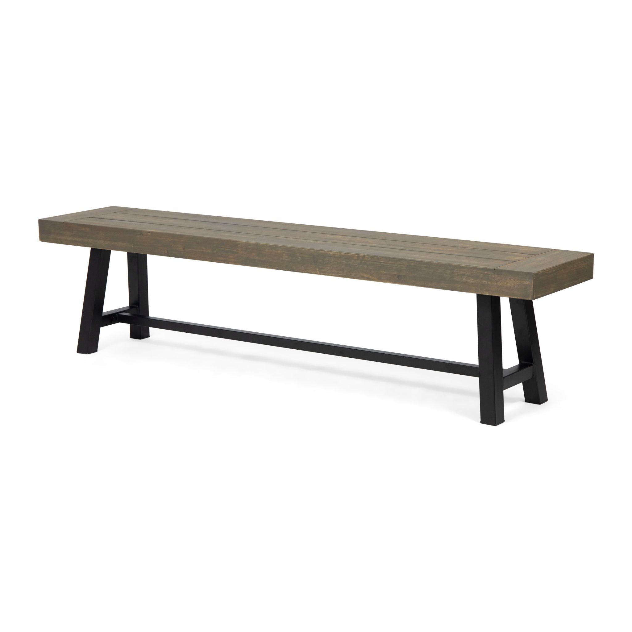 Gray Rustic Metal Outdoor Patio Bench