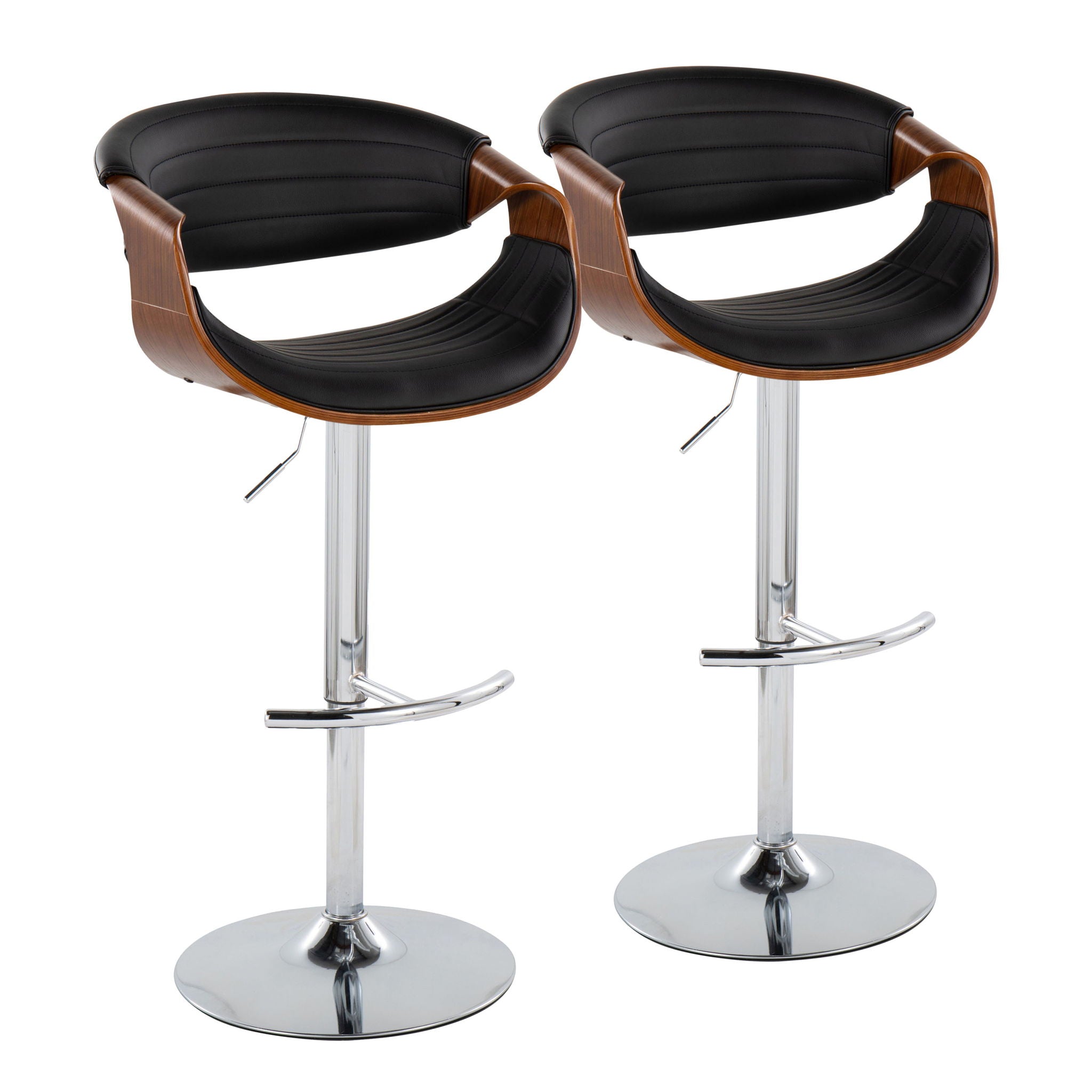 Symphony Mid Century Modern Adjustable Swivel Barstools with Rounded T Footrest (Set of 2)