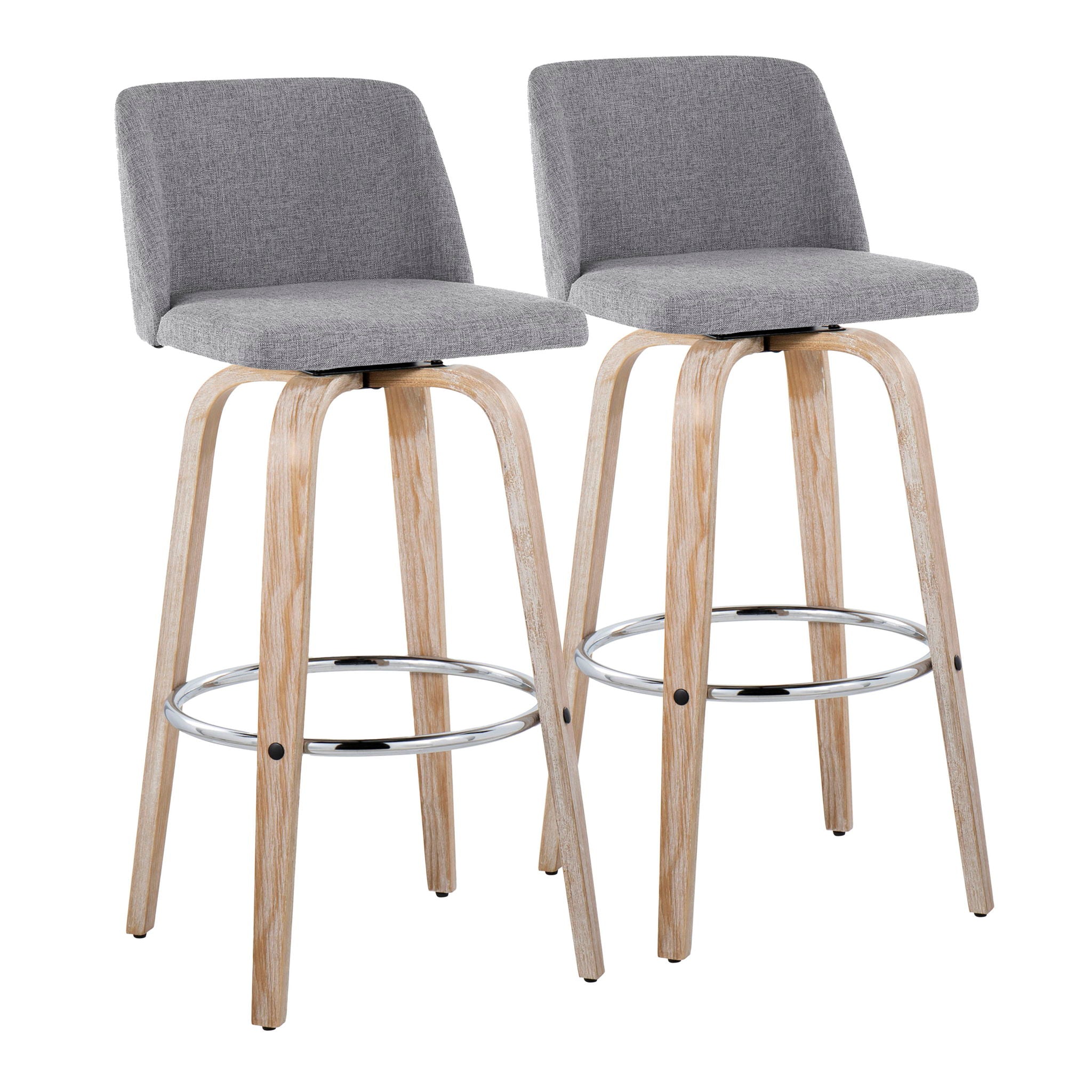 Toriano - Set of 2 Contemporary Fixed - Height Barstools with Swivel and Round Footrest