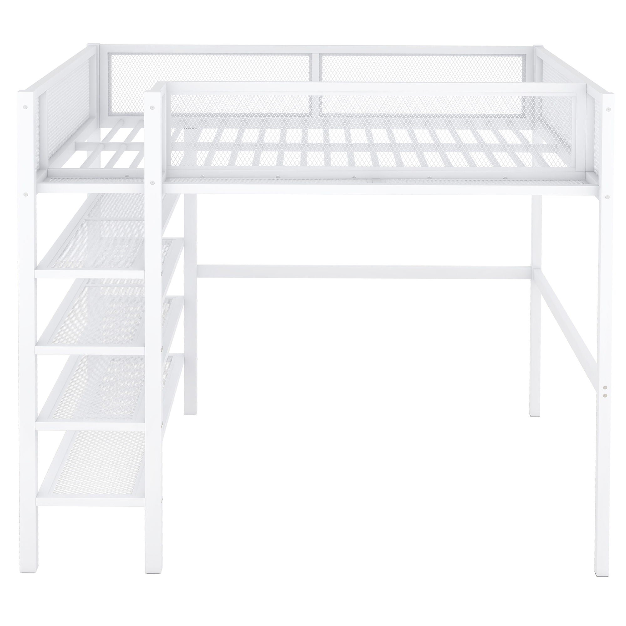 Loft Bed Featuring 4 - Tier Shelves for Ample Storage Space