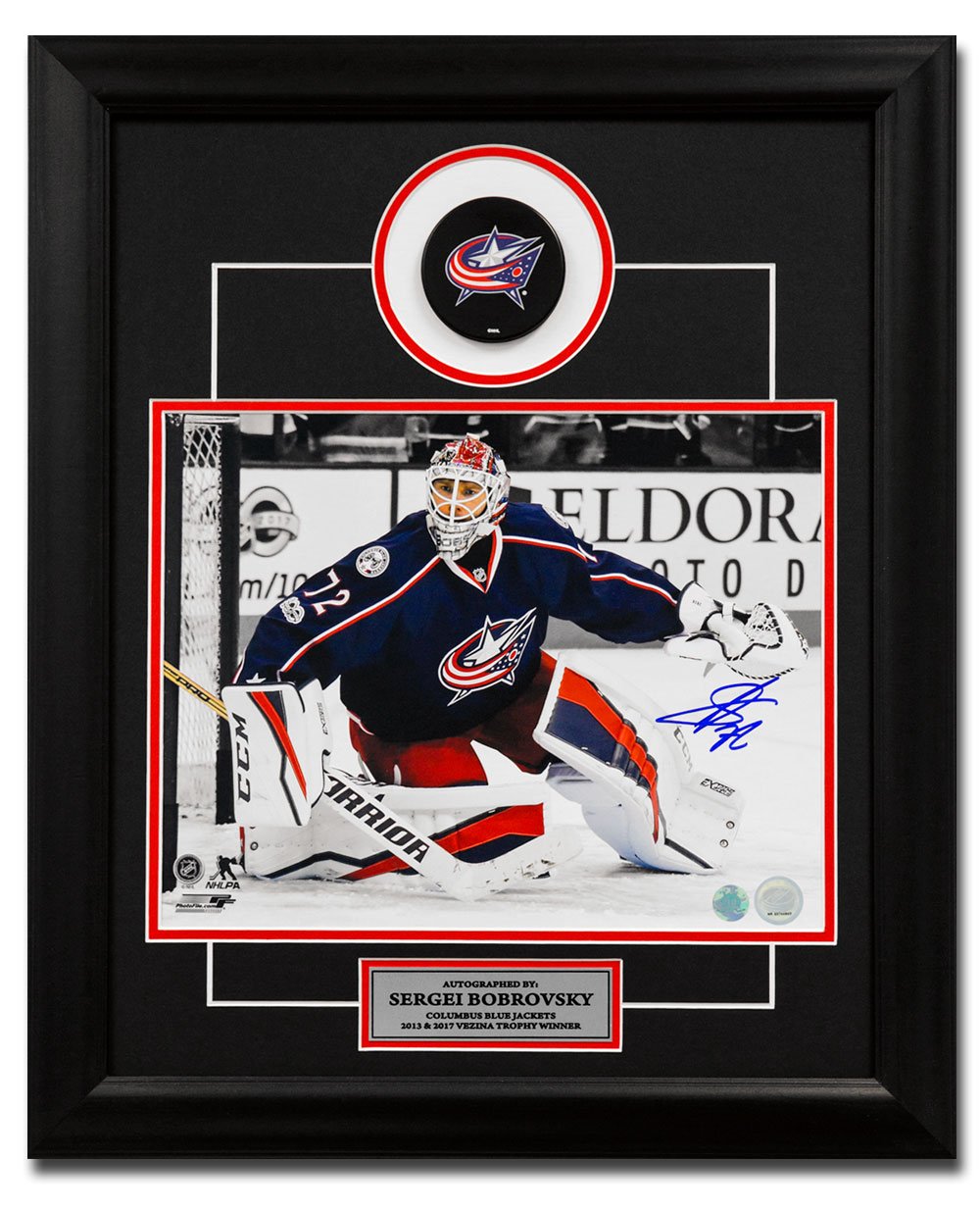  Sergei Bobrovsky Columbus Blue Jackets Signed Color-Pop 20x24 Puck Frame 