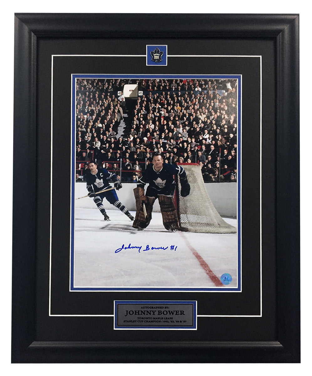  Johnny Bower Autographed Toronto Maple Leafs Historic Goalie 19x23 Frame 