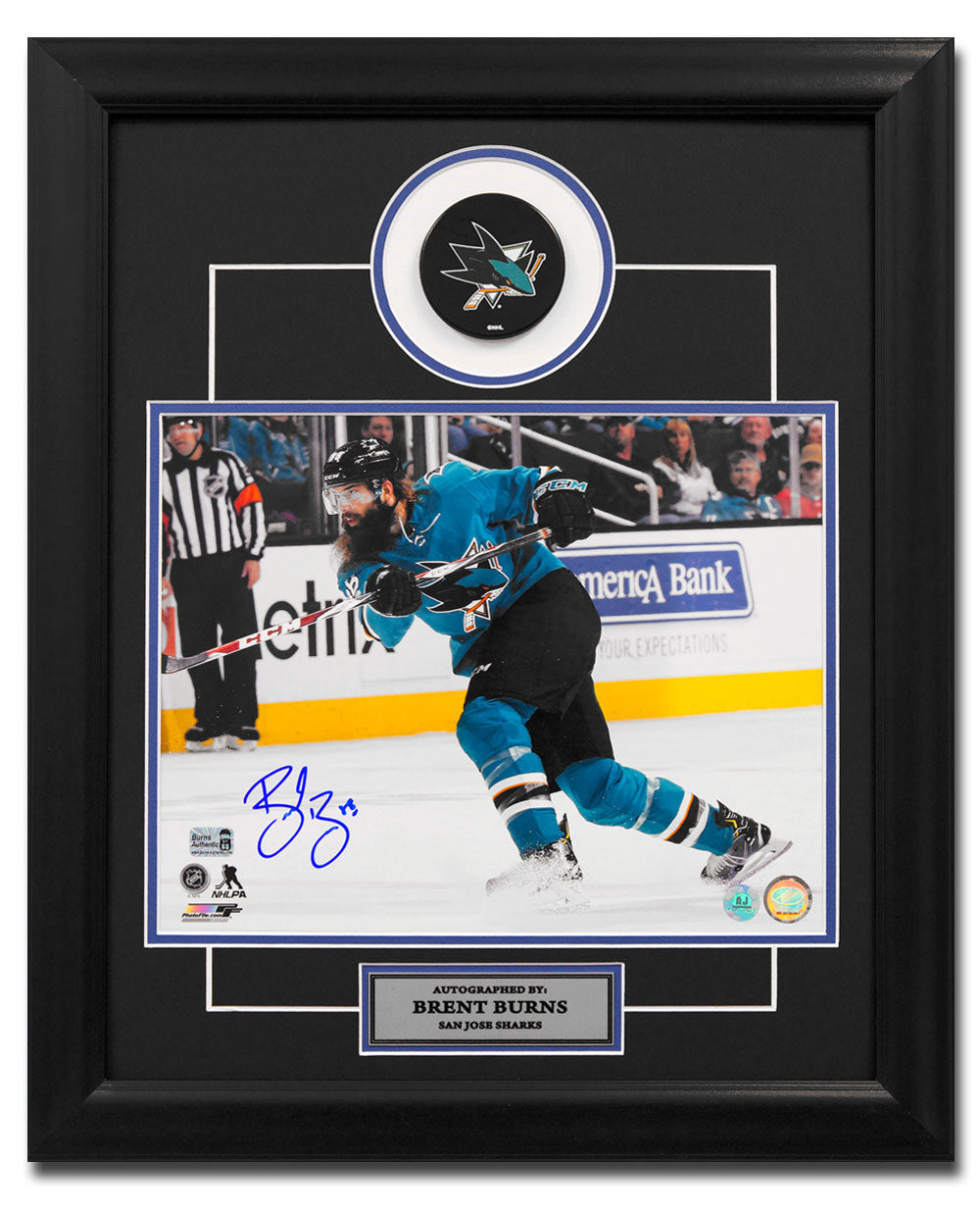  Brent Burns San Jose Sharks Autographed Slapshot 20x24 Puck Frame 