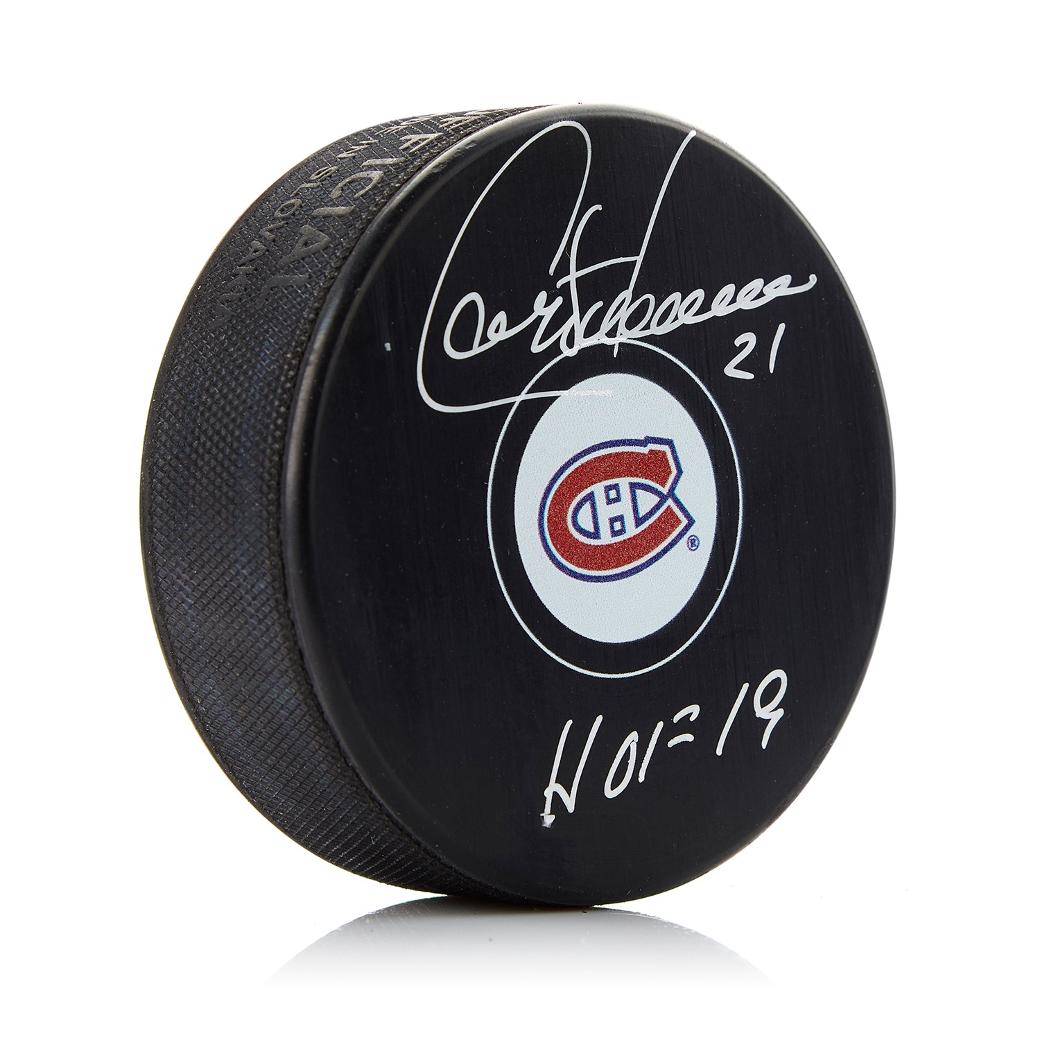  Guy Carbonneau Autographed Montreal Canadiens Puck with HOF Note 