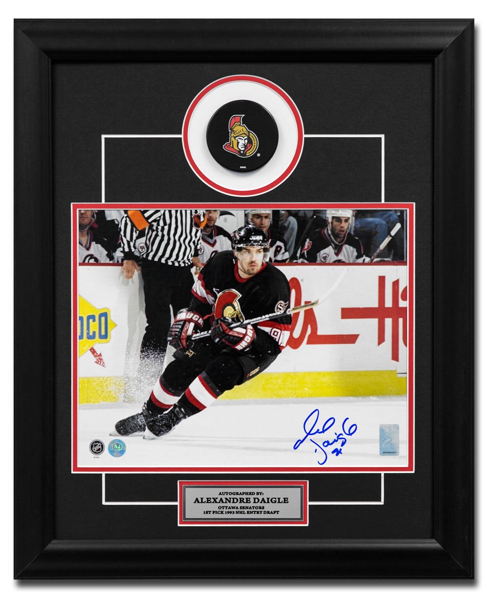  Alexandre Daigle Ottawa Senators Autographed Hockey 20x24 Puck Frame 