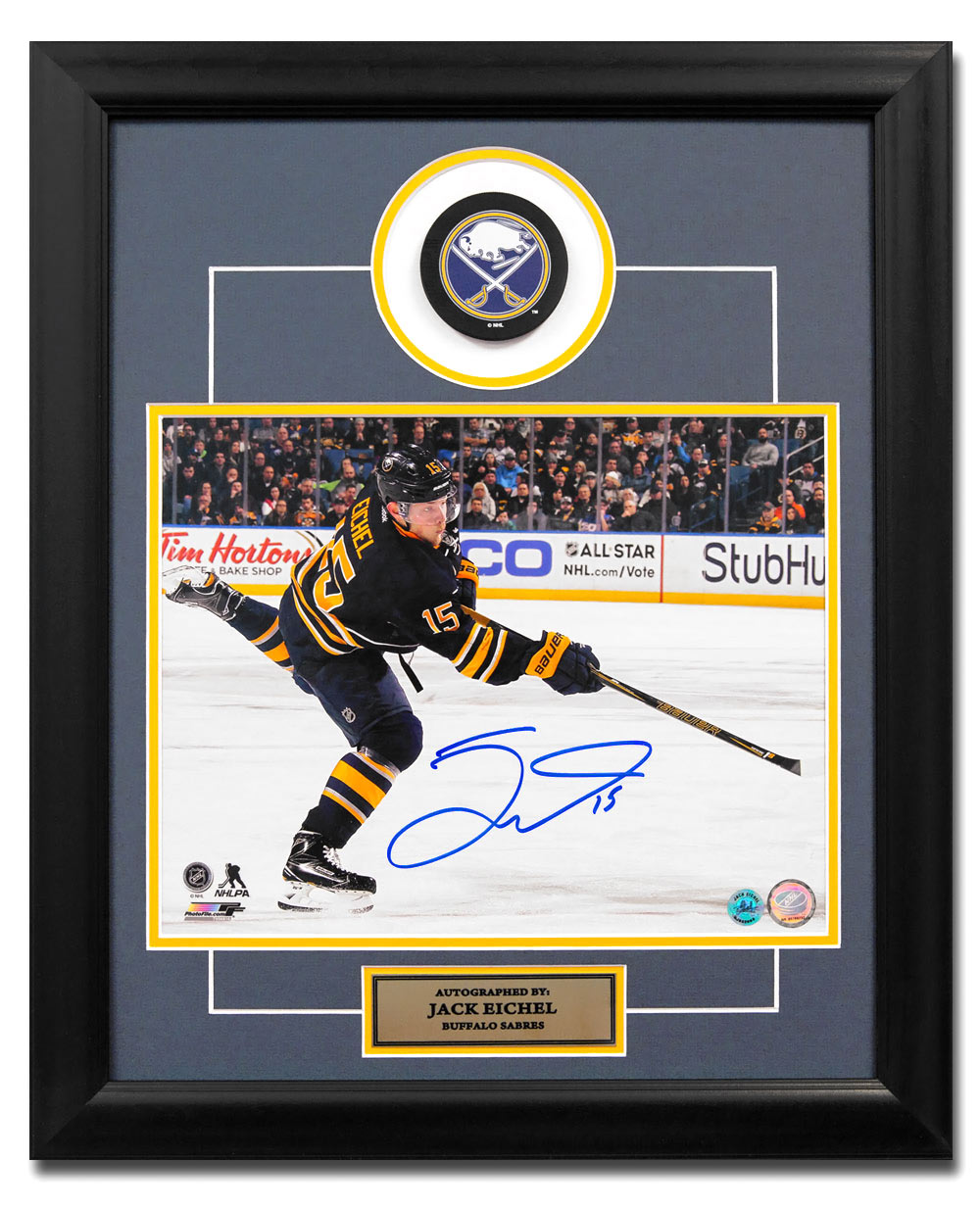  Jack Eichel Buffalo Sabres Autographed Hockey 20x24 Puck Frame 