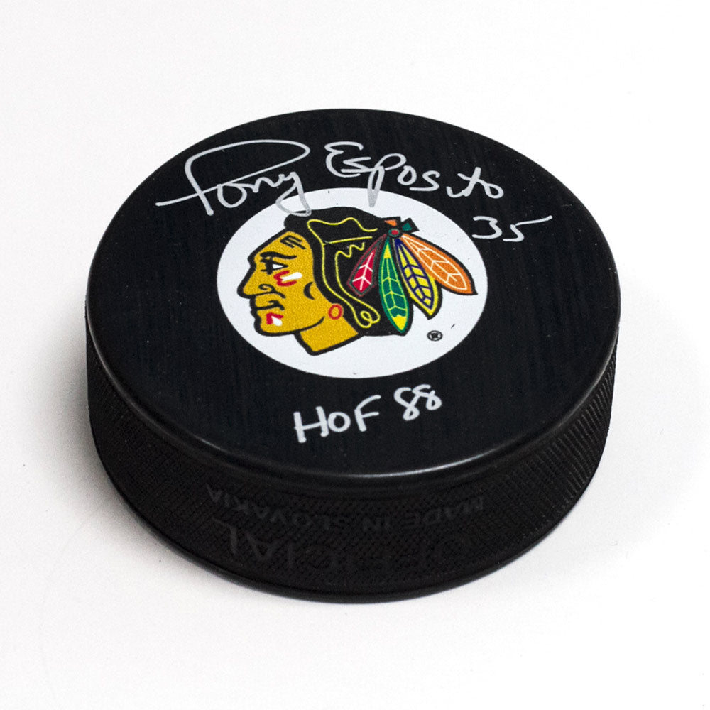  Tony Esposito Chicago Blackhawks Signed Hockey Puck with HOF Note 