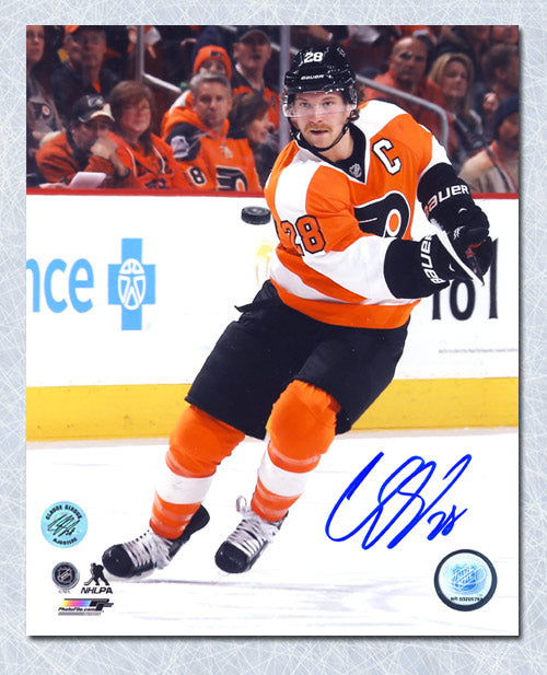 Claude Giroux Philadelphia Flyers Autographed 16 x 20 Orange Jersey Celebrating Spotlight Photograph