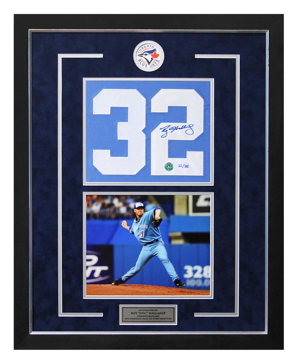  Roy Halladay Toronto Blue Jays Signed Jersey Number Collage 25x31 Frame #/32 