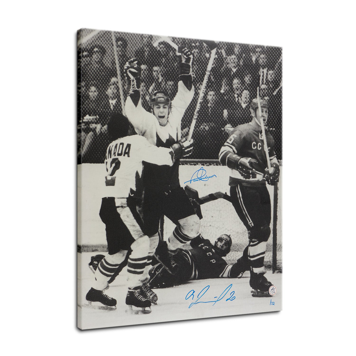  Paul Henderson & Vladislav Tretiak Dual Signed 1972 Goal 20x24 Art Canvas #/72 