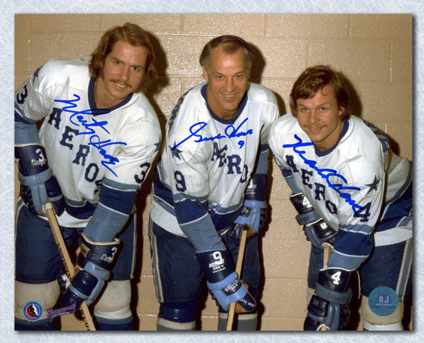  Gordie Howe, Mark Howe & Marty Howe Signed Houston Aeros WHA 8x10 Photo 