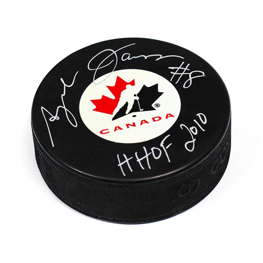  Angela James Team Canada Autographed Hockey Puck with HOF Note 