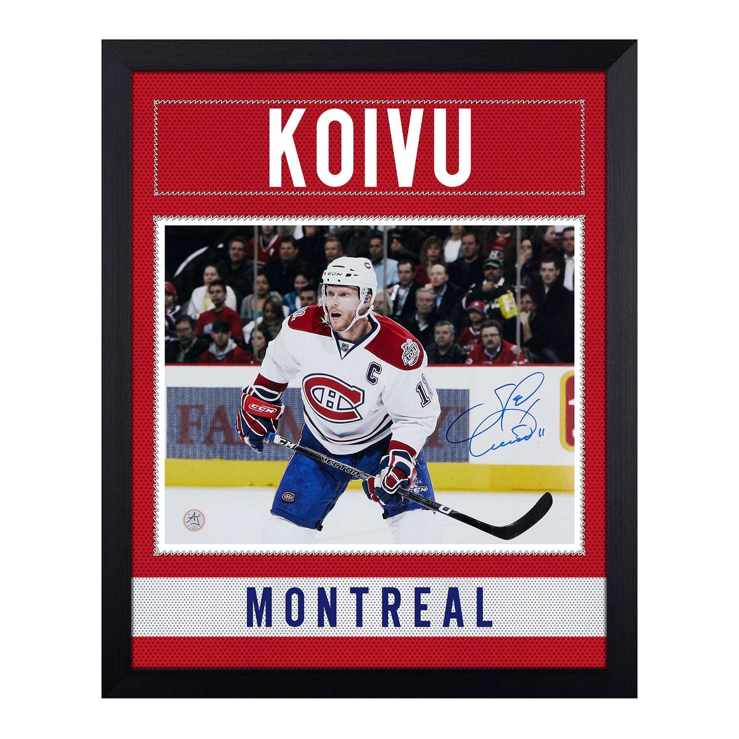  Saku Koivu Autographed Montreal Canadiens Uniform Graphic 19x23 Frame 