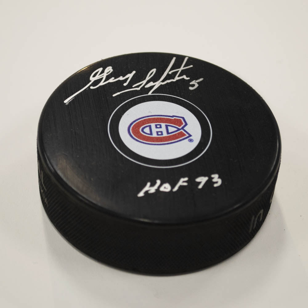  Guy Lapointe Montreal Canadiens Signed Hockey Puck with HOF Note 