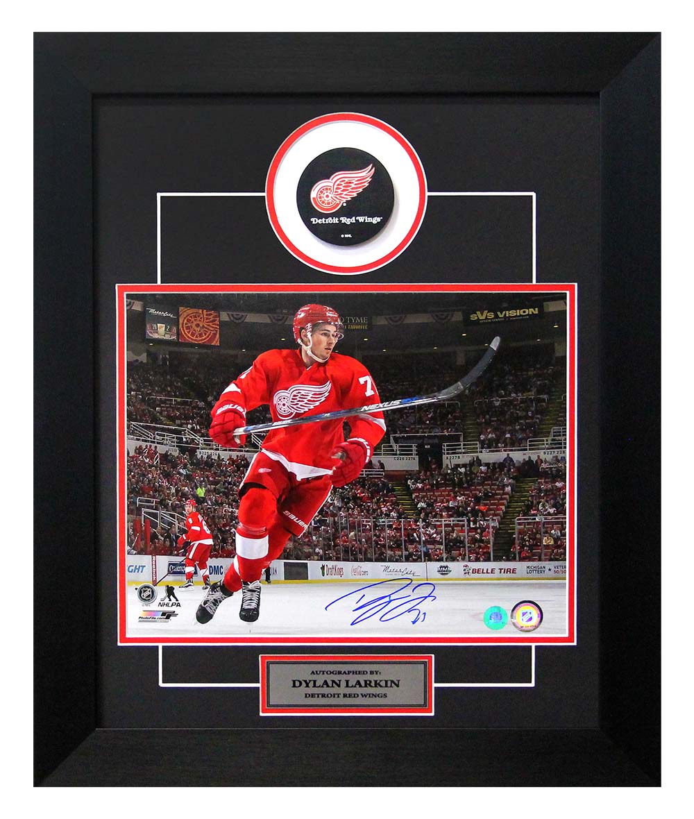  Dylan Larkin Detroit Red Wings Autographed Hockey 20x24 Puck Frame 