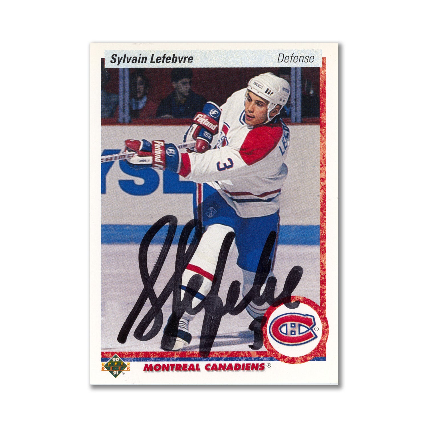  Autographed 1990-91 Upper Deck #421 Sylvain Lefebvre Rookie Card 