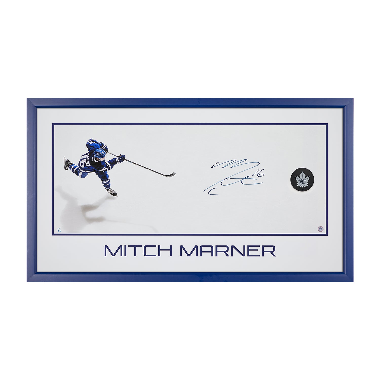  Mitch Marner Signed Toronto Maple Leafs Slapshot 43x24 Frame #/16 