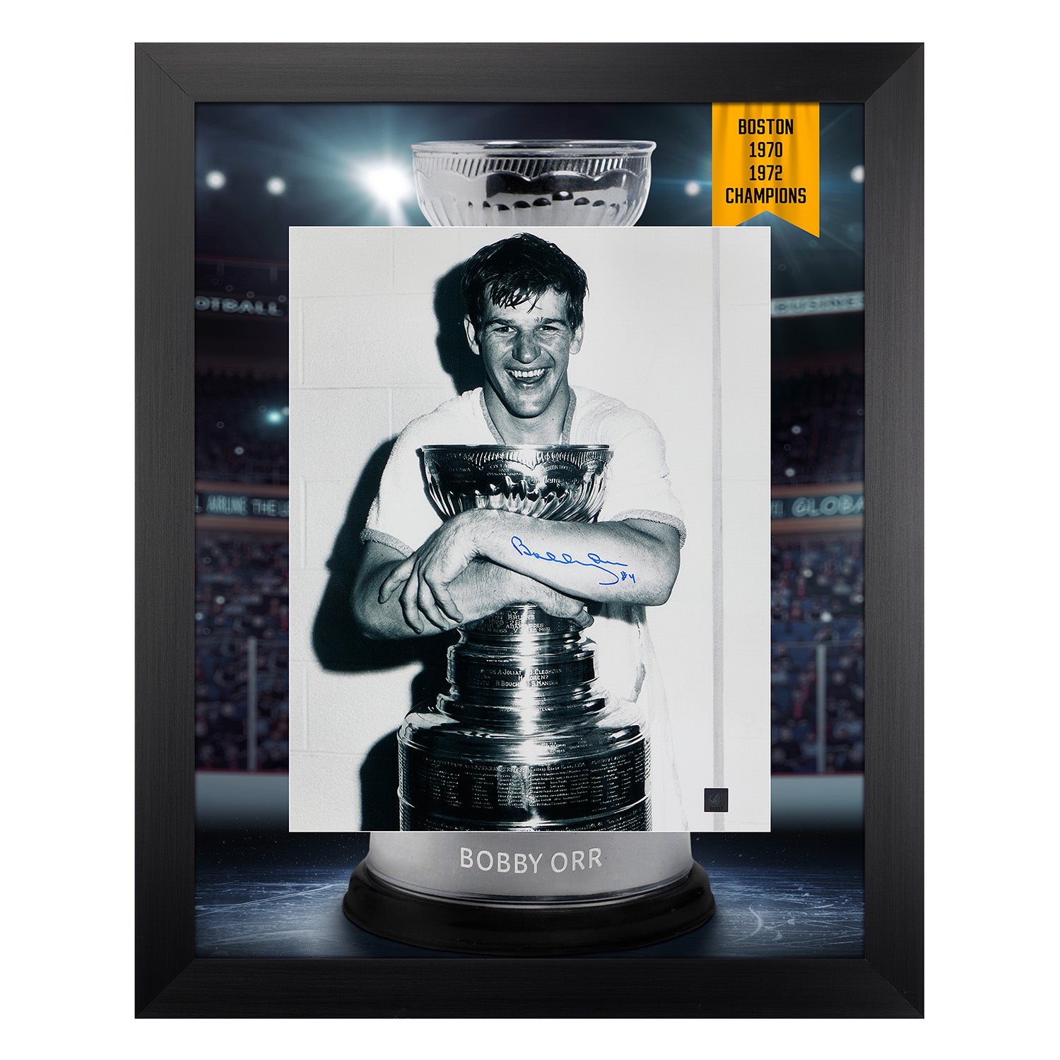  Bobby Orr Autographed Boston Bruins Cup Champion 26x32 Frame 