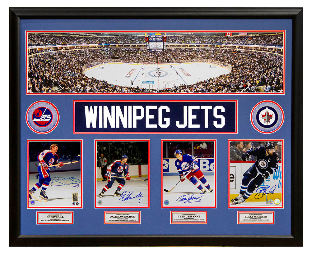  Winnipeg Jets Hull, Hawerchuk, Selanne, Wheeler Signed Panoramic 35x44 Frame 