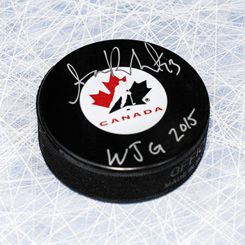  Sam Reinhart Signed Team Canada Puck with 2015 WJC Note 