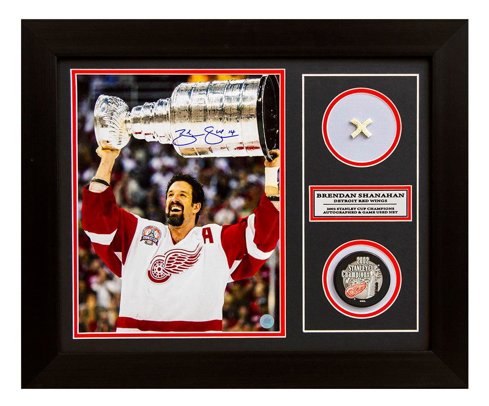  Brendan Shanahan Red Wings 2002 Stanley Cup Signed & Game Used Net 20x24 Frame 