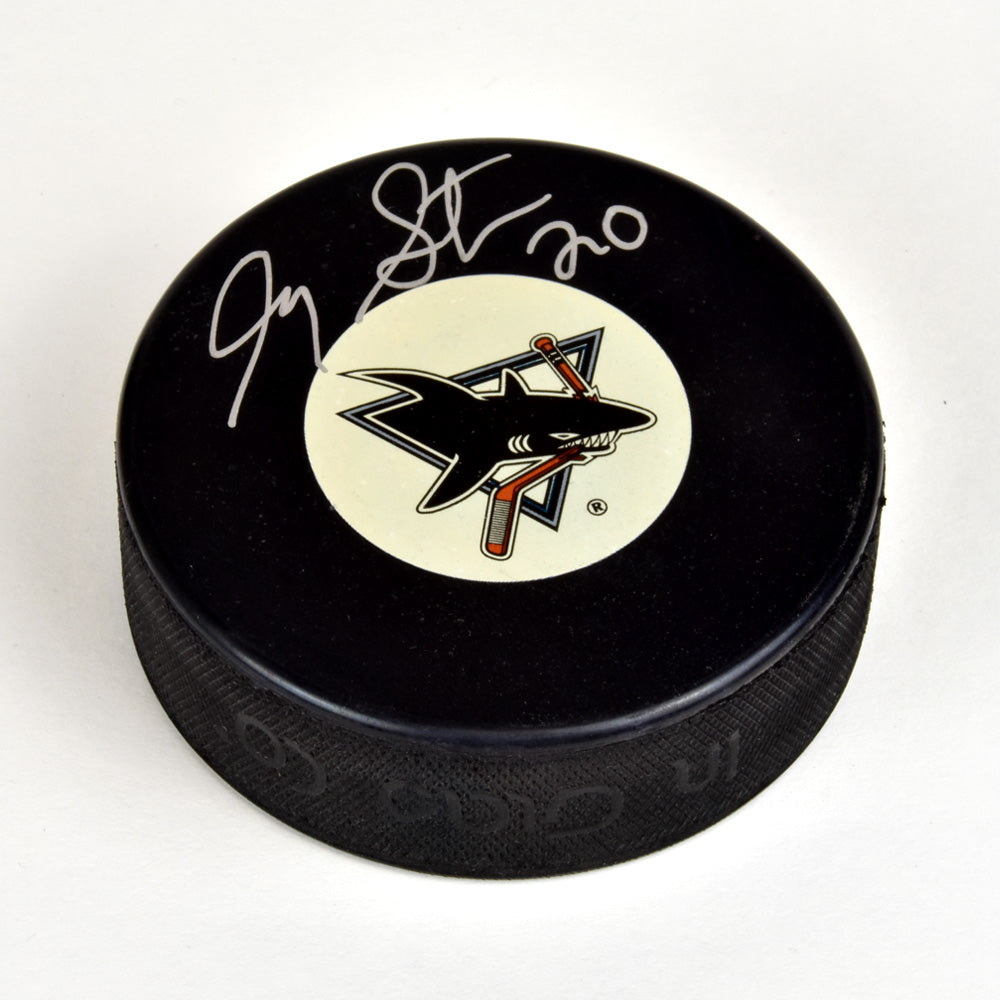  Gary Suter San Jose Sharks Autographed Vintage Logo Hockey Puck 