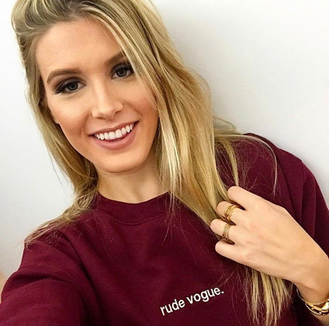 Tennis Pro Genie Bouchard in a Burgundy Rude Vogue Sweatshirt