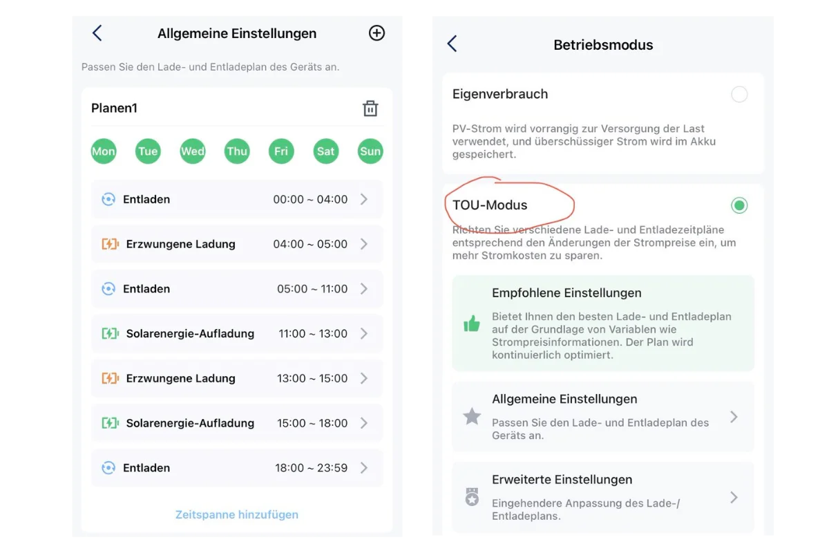 Screenshot Hoymiles MS-A2 ToU Dynamischer Stromtarif