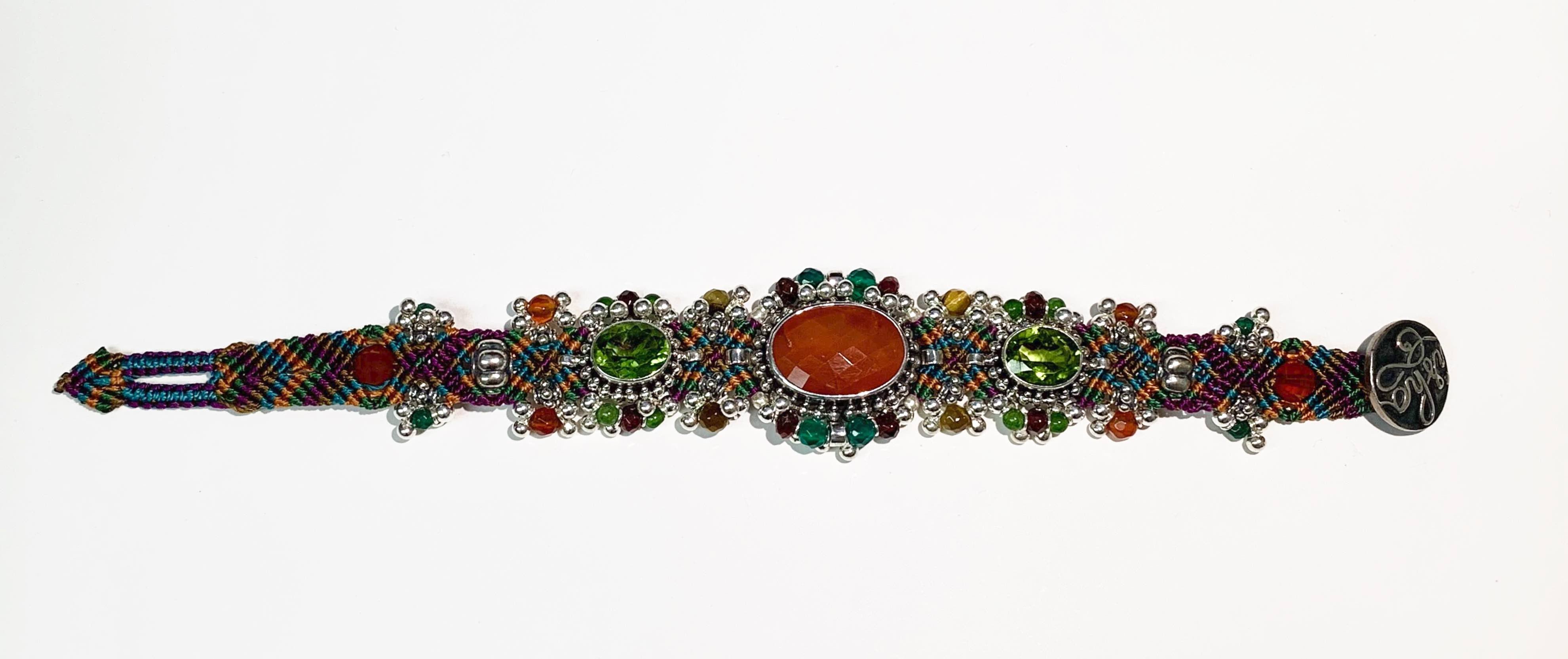 Isha Elafi #465 Silver Drop Bracelet Green, Orange, Purple With 