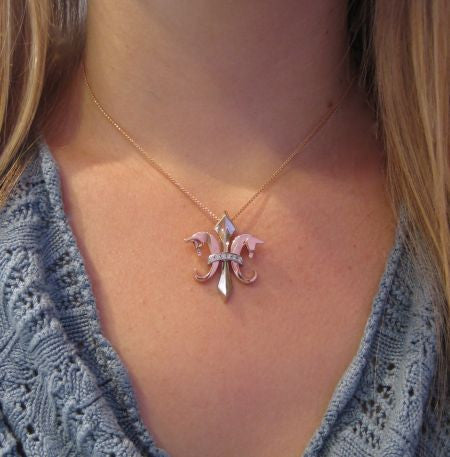 The Fleur De Lis In 14k White And Rose Gold And Diamonds Pendant