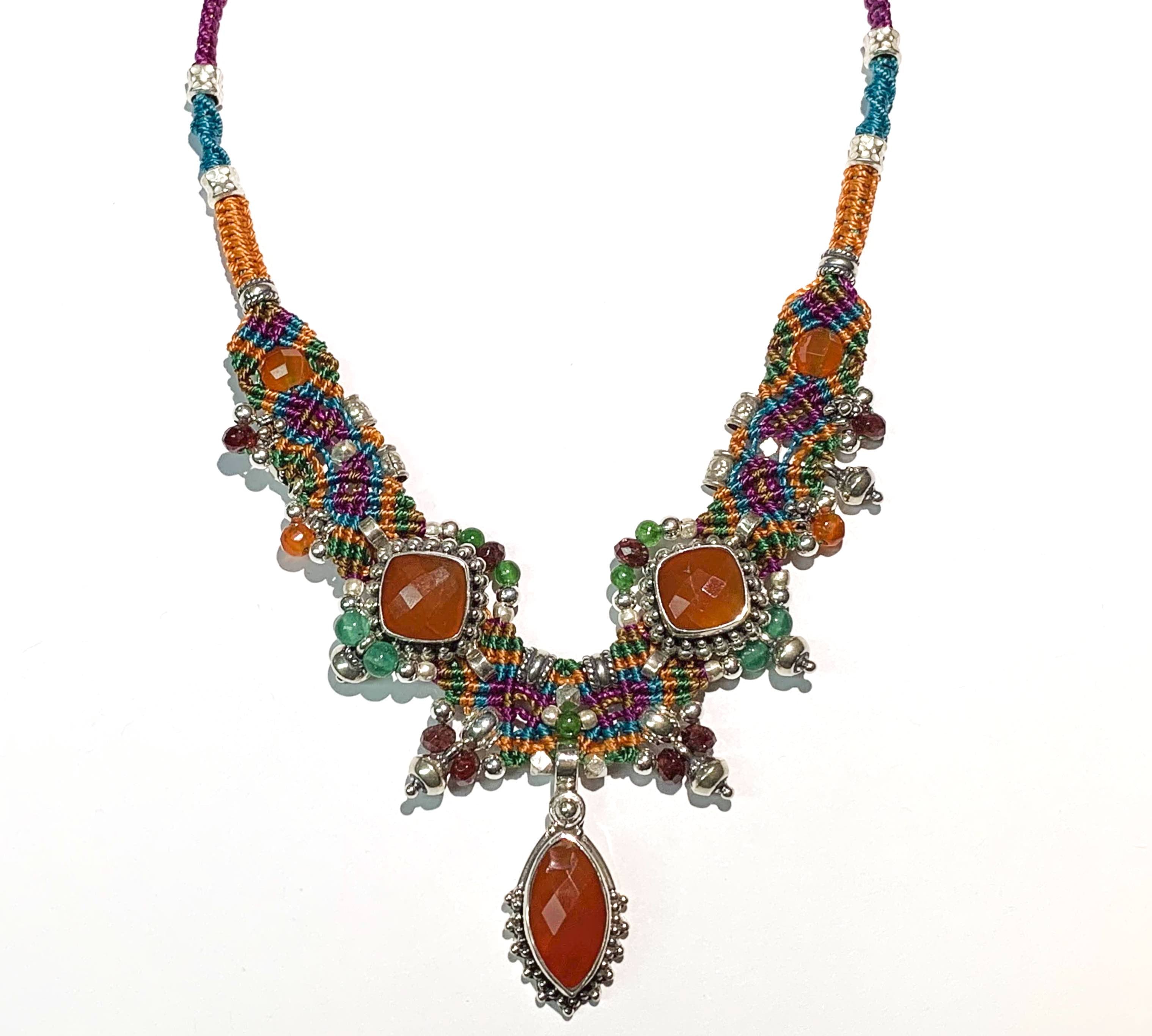 Isha Elafi #521 Choker Orange,Green,Purple With a Carnelian