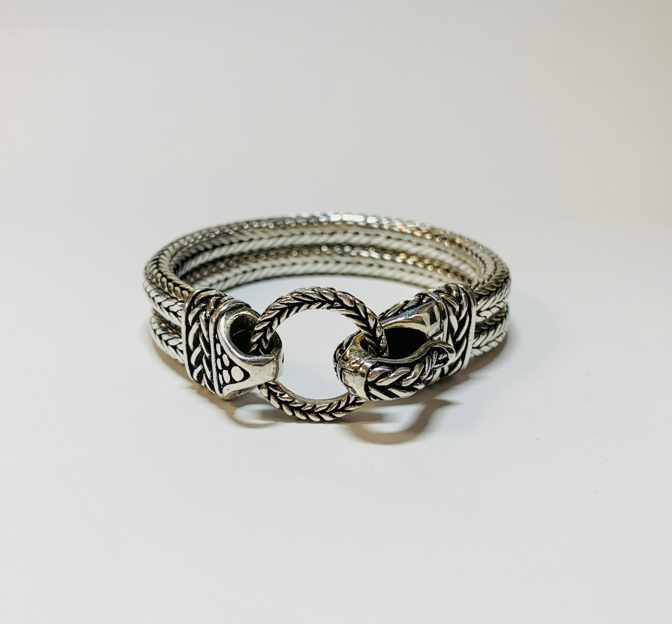 House of Bali By George Thomas Sterling Silver Braided Bracelet With A Hinged Clasp.