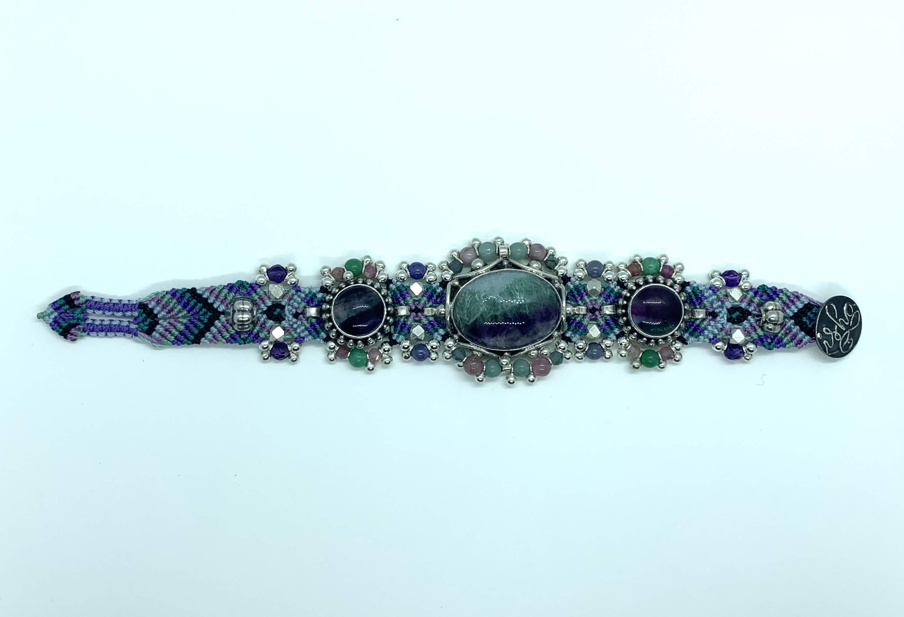 Isha Elafi #644 Silver Drop Bracelet Teal Purple With Flourite and Amethyst