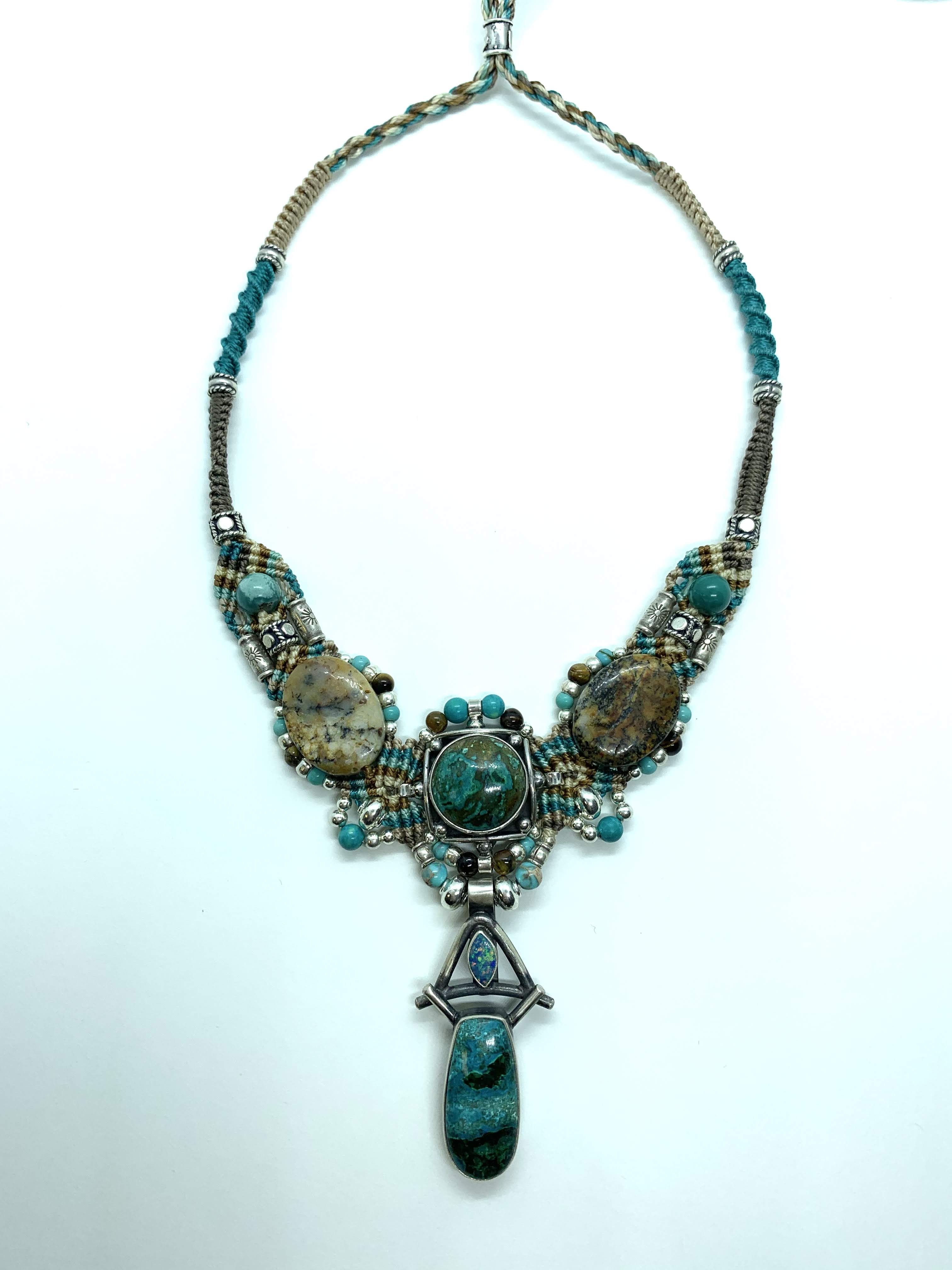 Isha  Elafi #670  Big Gio Necklace Teal Brown With Turquoise