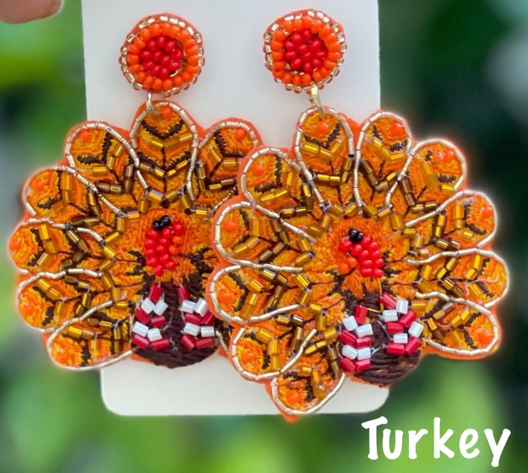 Handmade Thanksgiving Turkey Mini Perler Bead Earrings, 8 Bit Earrings,  Pixel Jewelry, Thanksgiving Jewelry, Thanksgiving Earrings, Turkeys 