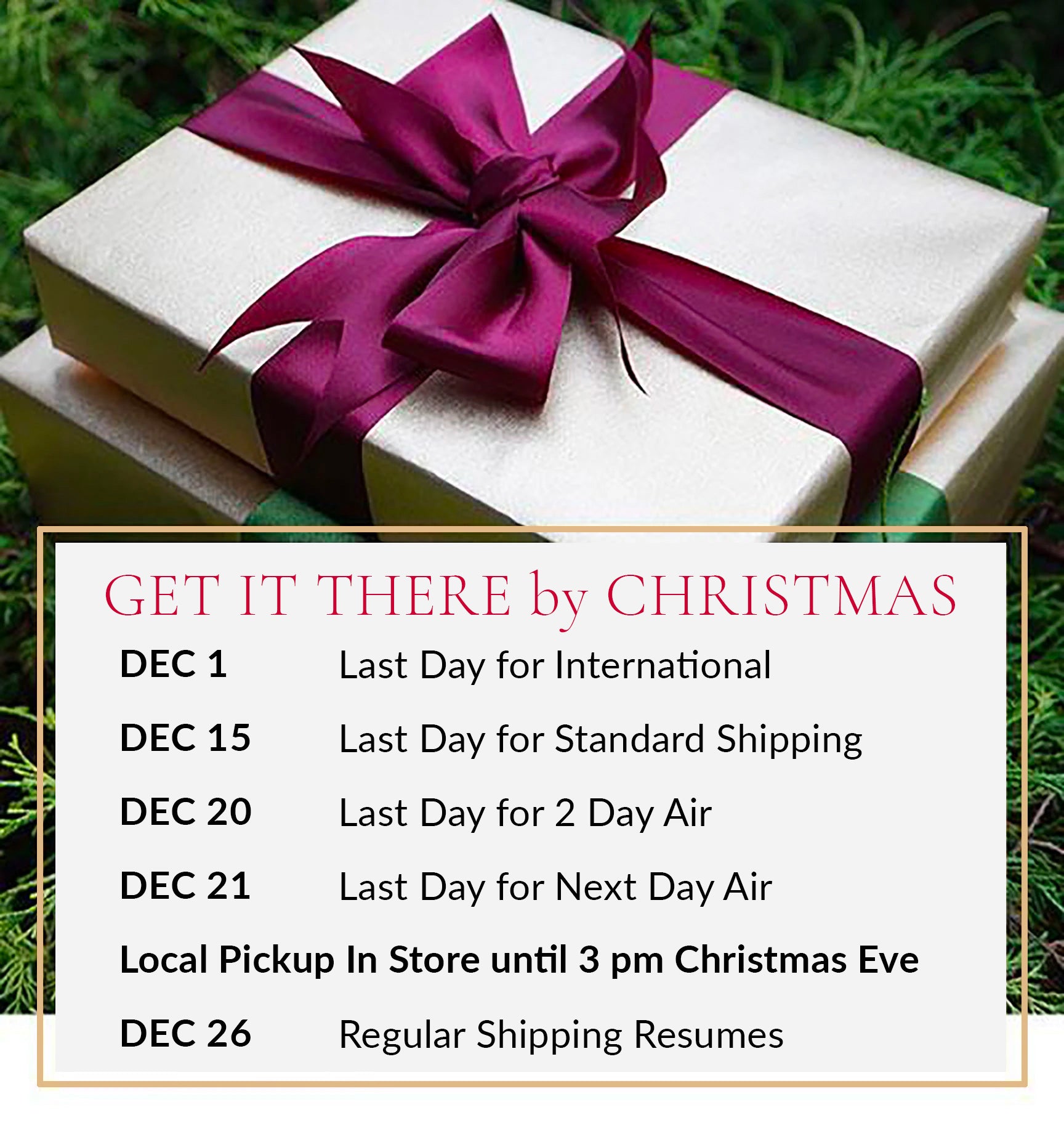 Holiday Shipping Calendar