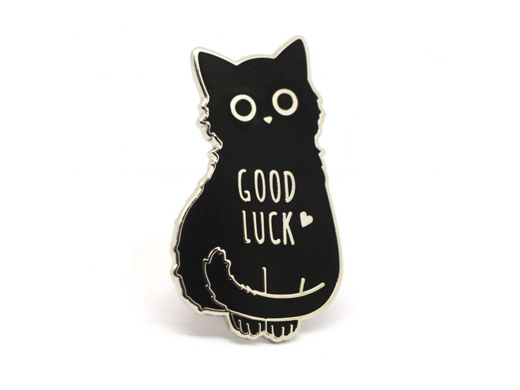 Real Sic Kawaii Cute Lucky Cat Pin - Good Luck Waving Cat Enamel Pin Lapel Pins Black