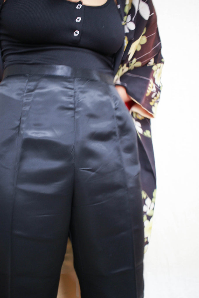 black satin cigarette pants