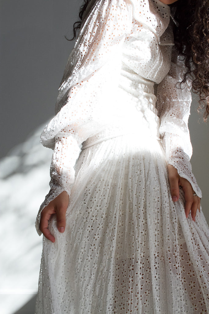 white eyelet wedding dress