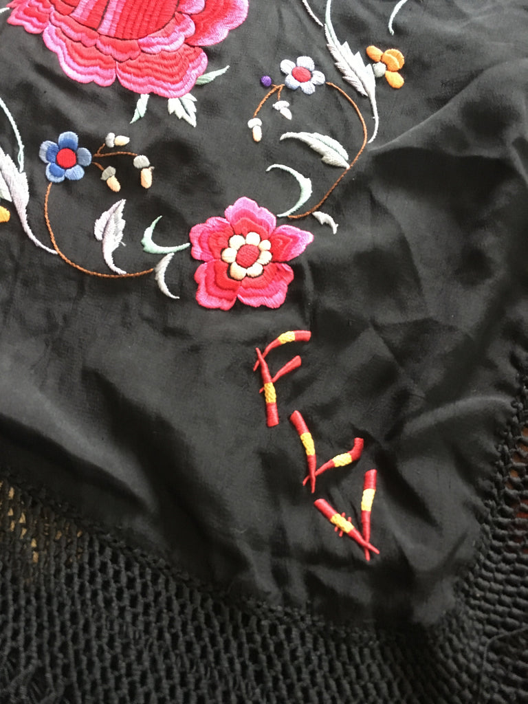 Antique Rare Large Silk Embroidered Piano Shawl – Blossom Vintage
